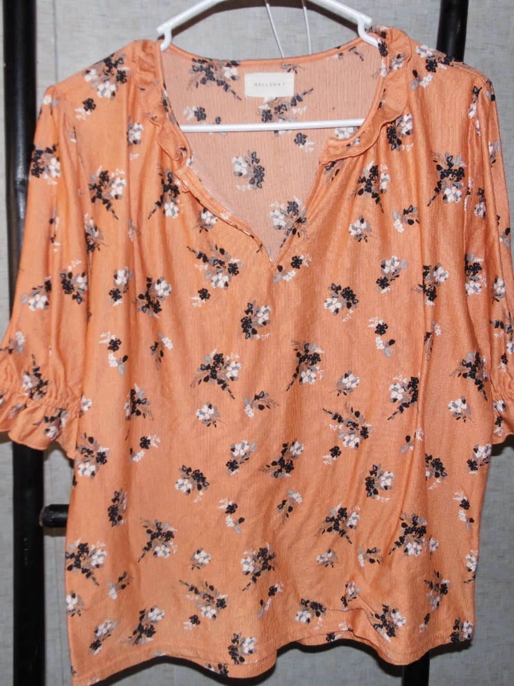 Melloday Large Women’s Floral Puff Sleeve Blouse Orange Cottagecore Top